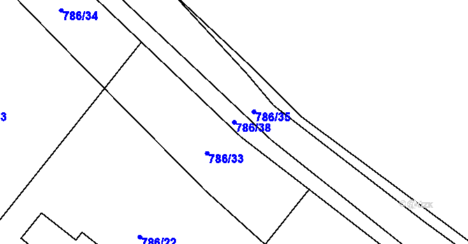 Parcela st. 786/38 v KÚ Račerovice, Katastrální mapa