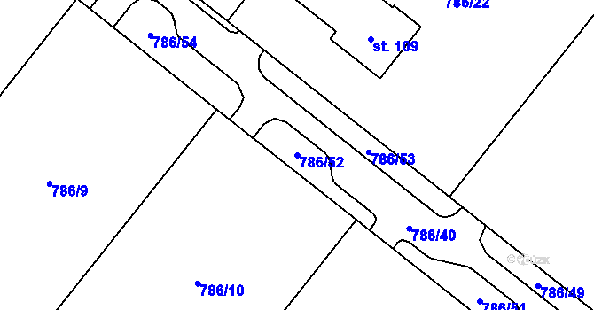 Parcela st. 786/52 v KÚ Račerovice, Katastrální mapa