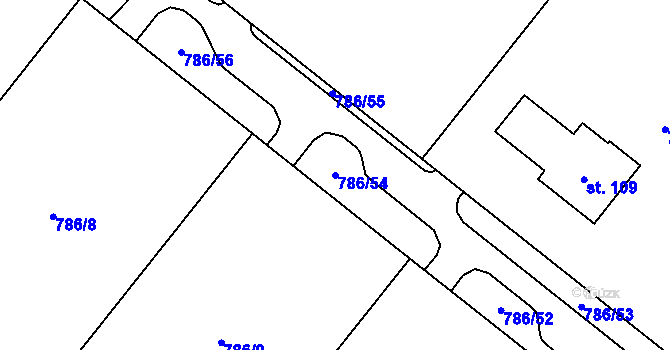 Parcela st. 786/54 v KÚ Račerovice, Katastrální mapa