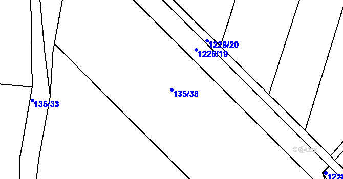 Parcela st. 135/38 v KÚ Račerovice, Katastrální mapa