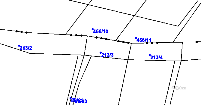Parcela st. 213/3 v KÚ Račerovice, Katastrální mapa