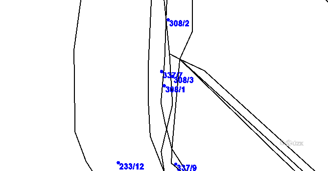 Parcela st. 308/1 v KÚ Račerovice, Katastrální mapa