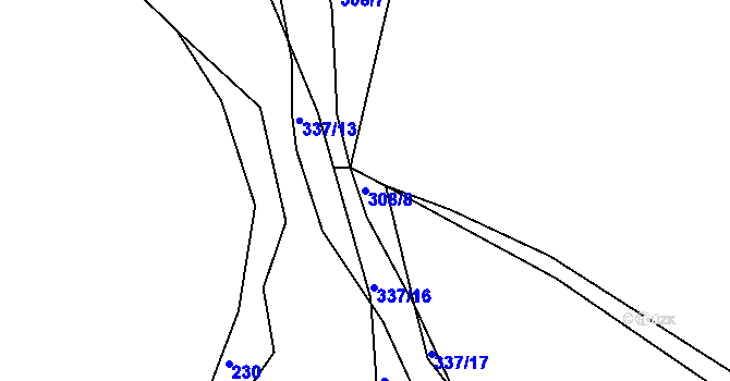 Parcela st. 308/8 v KÚ Račerovice, Katastrální mapa
