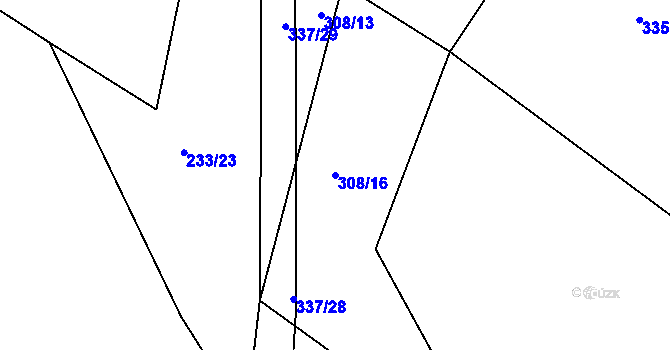 Parcela st. 308/16 v KÚ Račerovice, Katastrální mapa