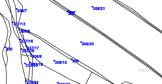 Parcela st. 308/20 v KÚ Račerovice, Katastrální mapa