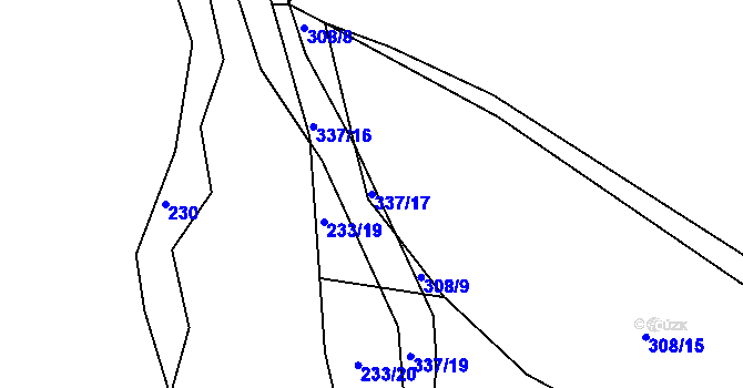 Parcela st. 337/17 v KÚ Račerovice, Katastrální mapa