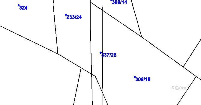 Parcela st. 337/26 v KÚ Račerovice, Katastrální mapa