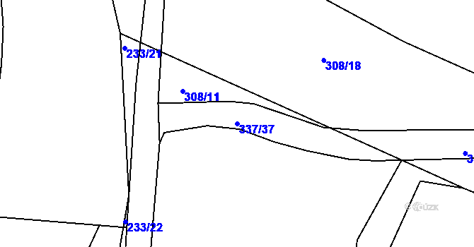 Parcela st. 337/37 v KÚ Račerovice, Katastrální mapa