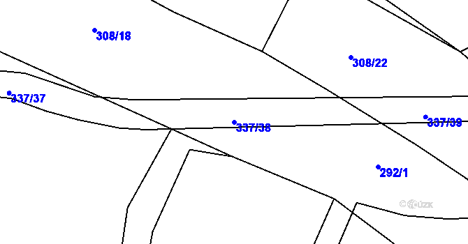 Parcela st. 337/38 v KÚ Račerovice, Katastrální mapa