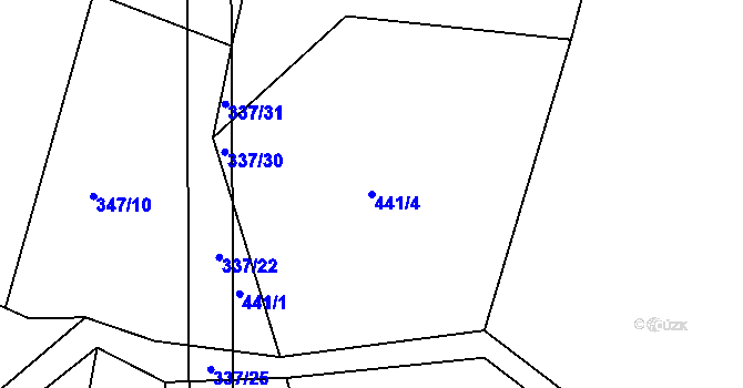 Parcela st. 441/4 v KÚ Račerovice, Katastrální mapa