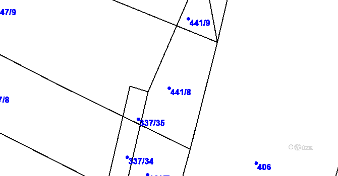 Parcela st. 441/8 v KÚ Račerovice, Katastrální mapa