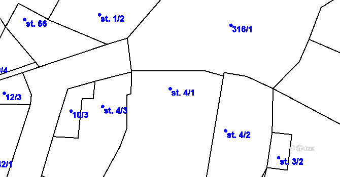 Parcela st. 4/1 v KÚ Račice nad Berounkou, Katastrální mapa