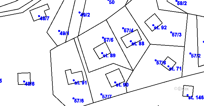 Parcela st. 89 v KÚ Račice nad Berounkou, Katastrální mapa