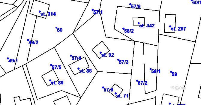 Parcela st. 92 v KÚ Račice nad Berounkou, Katastrální mapa
