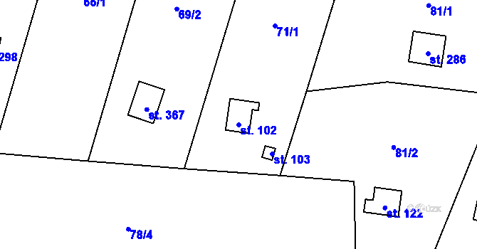 Parcela st. 102 v KÚ Račice nad Berounkou, Katastrální mapa
