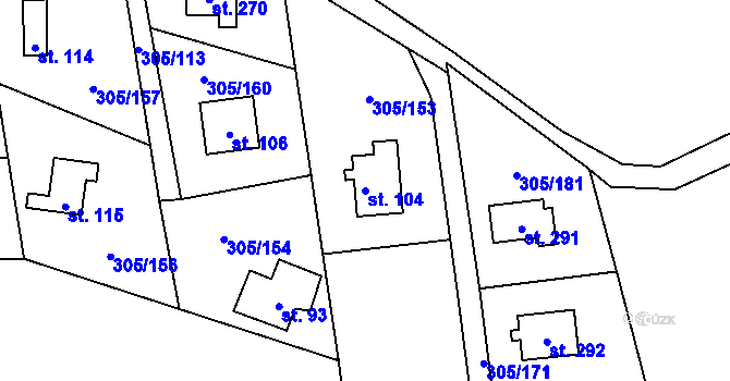 Parcela st. 104 v KÚ Račice nad Berounkou, Katastrální mapa