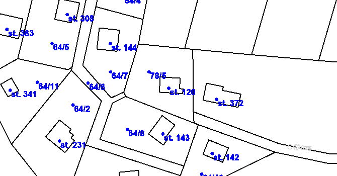 Parcela st. 120 v KÚ Račice nad Berounkou, Katastrální mapa