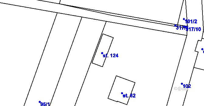 Parcela st. 124 v KÚ Račice nad Berounkou, Katastrální mapa