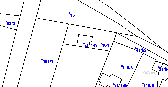 Parcela st. 148 v KÚ Račice nad Berounkou, Katastrální mapa