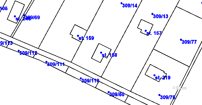 Parcela st. 158 v KÚ Račice nad Berounkou, Katastrální mapa