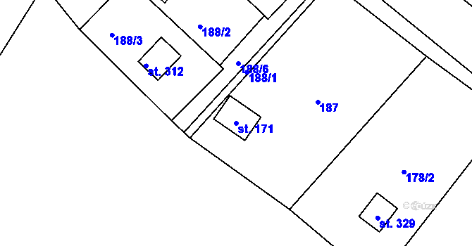 Parcela st. 171 v KÚ Račice nad Berounkou, Katastrální mapa