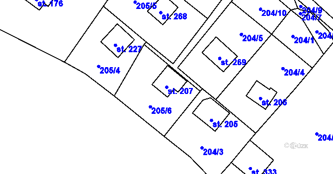 Parcela st. 207 v KÚ Račice nad Berounkou, Katastrální mapa