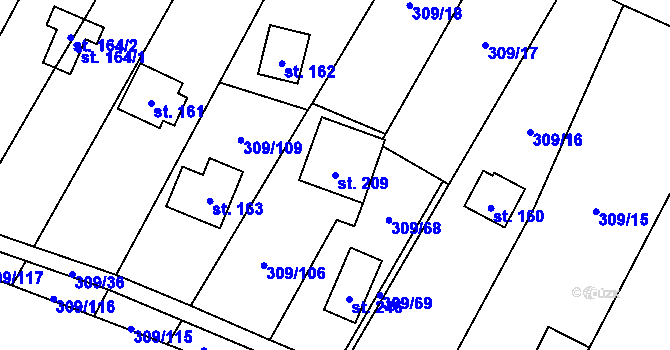 Parcela st. 209 v KÚ Račice nad Berounkou, Katastrální mapa
