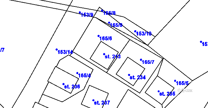 Parcela st. 213 v KÚ Račice nad Berounkou, Katastrální mapa