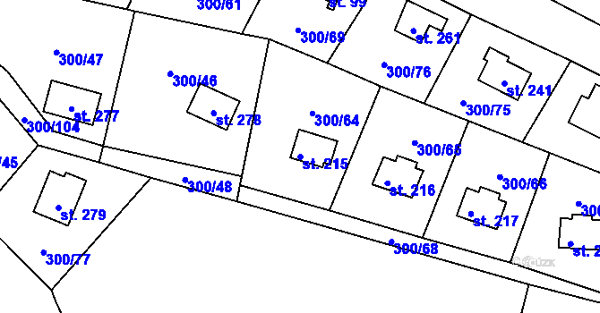 Parcela st. 215 v KÚ Račice nad Berounkou, Katastrální mapa