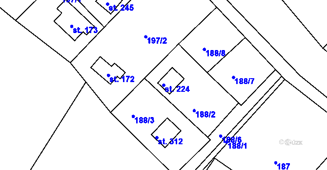 Parcela st. 224 v KÚ Račice nad Berounkou, Katastrální mapa