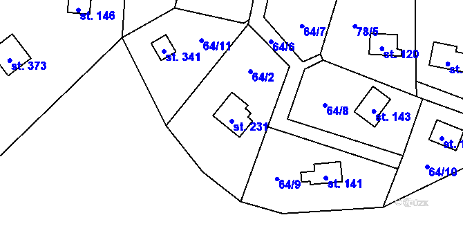 Parcela st. 231 v KÚ Račice nad Berounkou, Katastrální mapa