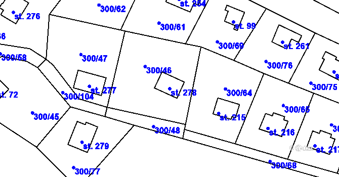 Parcela st. 278 v KÚ Račice nad Berounkou, Katastrální mapa