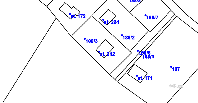 Parcela st. 312 v KÚ Račice nad Berounkou, Katastrální mapa