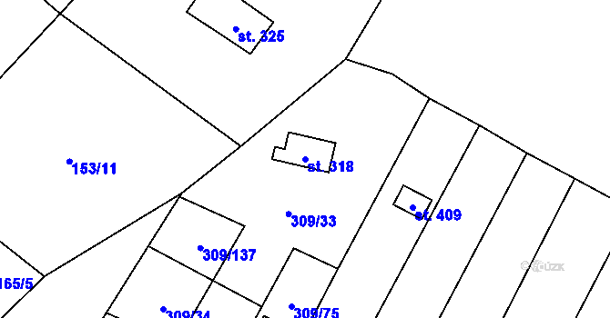 Parcela st. 318 v KÚ Račice nad Berounkou, Katastrální mapa