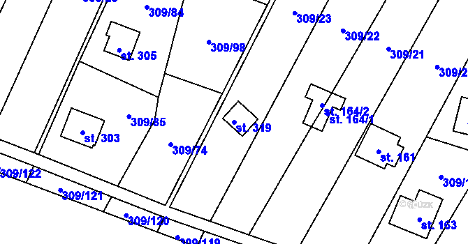 Parcela st. 319 v KÚ Račice nad Berounkou, Katastrální mapa