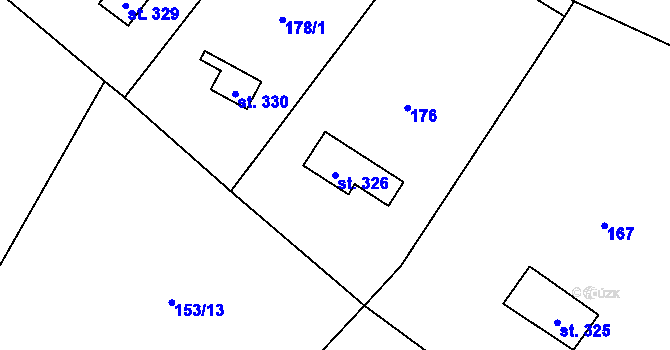 Parcela st. 326 v KÚ Račice nad Berounkou, Katastrální mapa