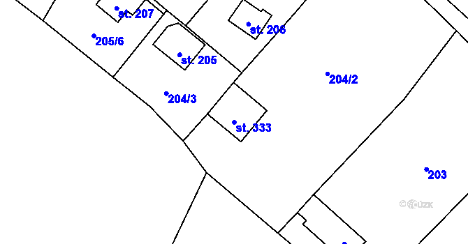 Parcela st. 333 v KÚ Račice nad Berounkou, Katastrální mapa