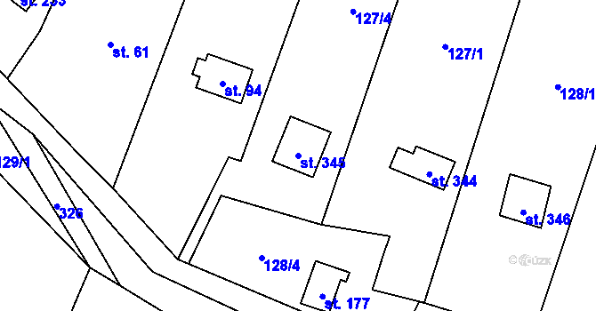 Parcela st. 345 v KÚ Račice nad Berounkou, Katastrální mapa
