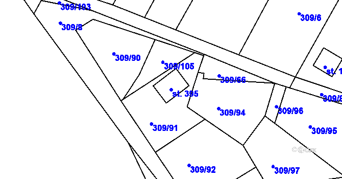 Parcela st. 395 v KÚ Račice nad Berounkou, Katastrální mapa