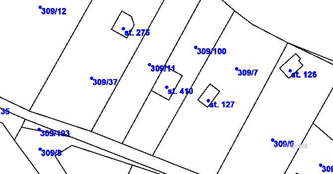 Parcela st. 410 v KÚ Račice nad Berounkou, Katastrální mapa
