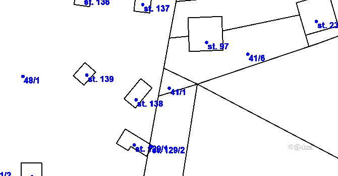 Parcela st. 41/1 v KÚ Račice nad Berounkou, Katastrální mapa