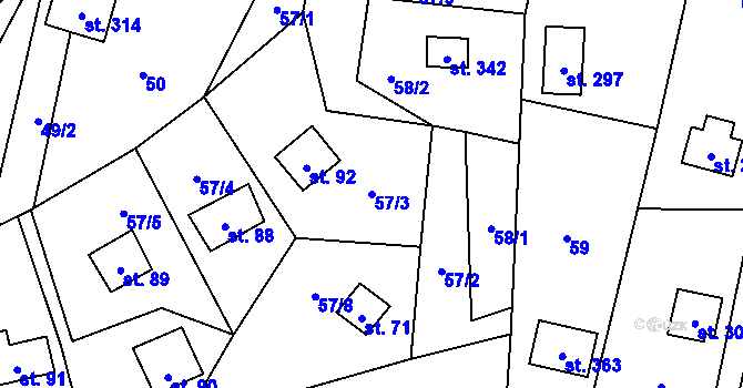 Parcela st. 57/3 v KÚ Račice nad Berounkou, Katastrální mapa