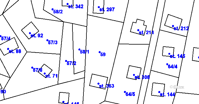 Parcela st. 59 v KÚ Račice nad Berounkou, Katastrální mapa