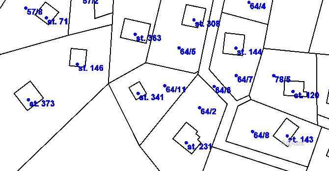 Parcela st. 64/11 v KÚ Račice nad Berounkou, Katastrální mapa