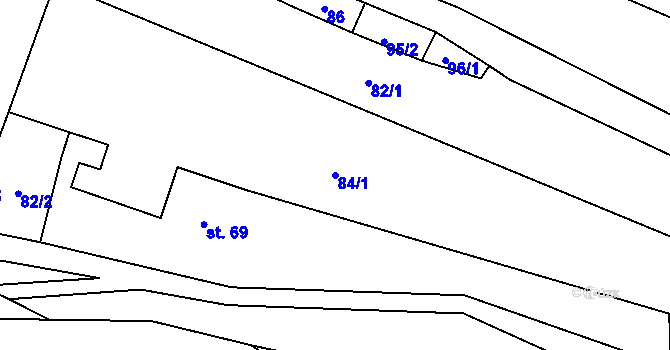 Parcela st. 84/1 v KÚ Račice nad Berounkou, Katastrální mapa