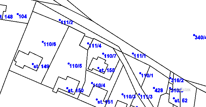 Parcela st. 110/7 v KÚ Račice nad Berounkou, Katastrální mapa