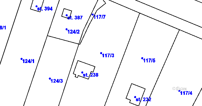 Parcela st. 117/3 v KÚ Račice nad Berounkou, Katastrální mapa