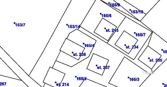 Parcela st. 165/4 v KÚ Račice nad Berounkou, Katastrální mapa