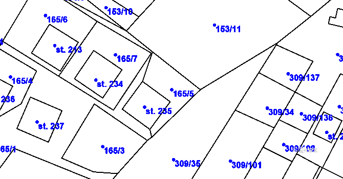 Parcela st. 165/5 v KÚ Račice nad Berounkou, Katastrální mapa