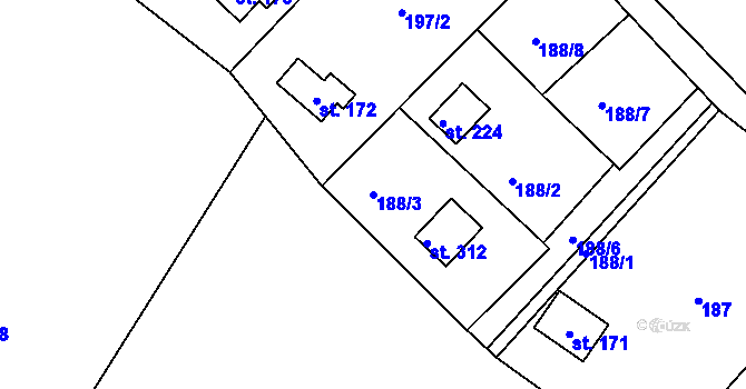 Parcela st. 188/3 v KÚ Račice nad Berounkou, Katastrální mapa